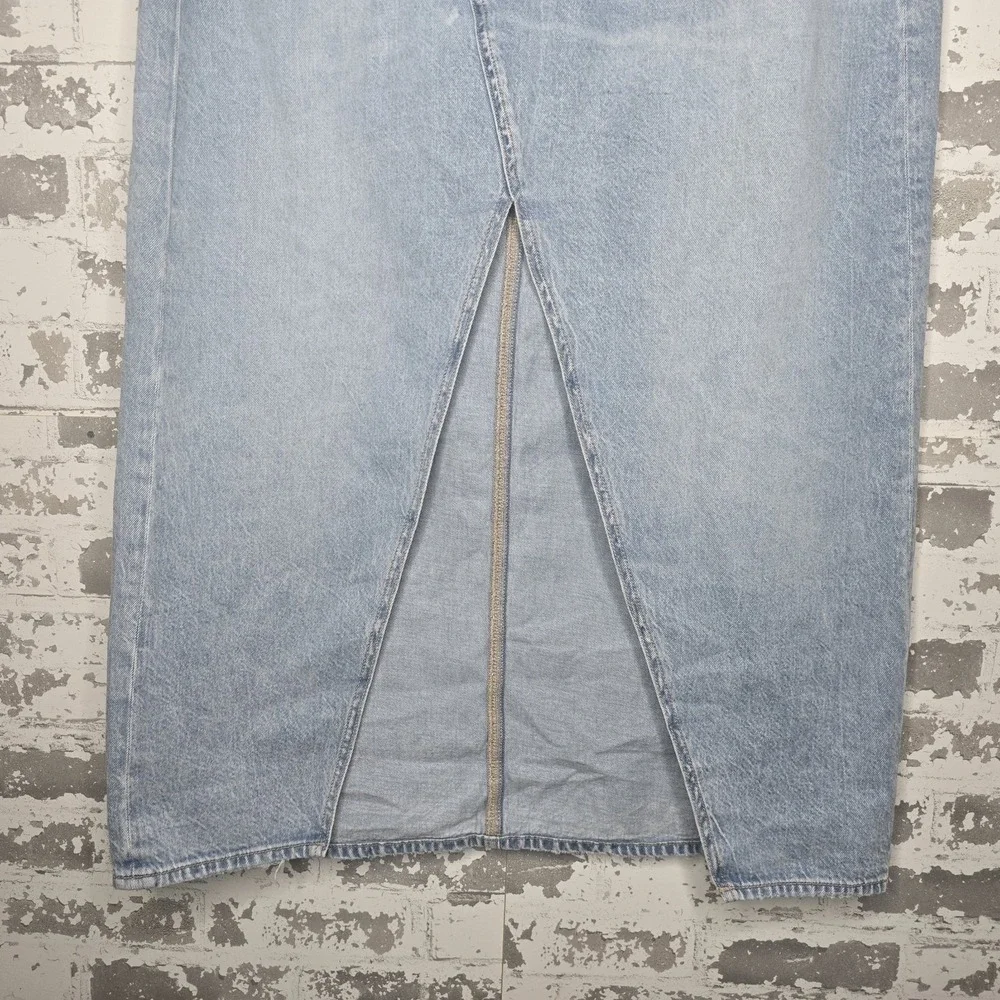 American Eagle Womens Low Rise Maxi Skirt Light Wash Denim Jean Zip Fly Size 12